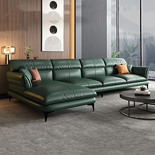 Moderne Ledersofa Couch, Blau Honorable L-Form Sofa mit Chaiselongue für Wohnzimmer, werkzeuglose Montage, 3-Sitzer Ecksofa-Bett