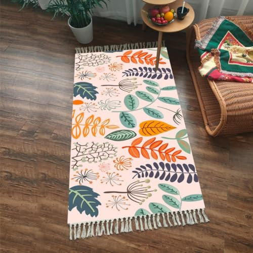 Tomifine Tappeto con Nappe Tessuto Tappeti Strisce Rettangolare Bohémien Lavabile per Soggiorno, Camera da letto (50x80 cm,Verde Rosso)