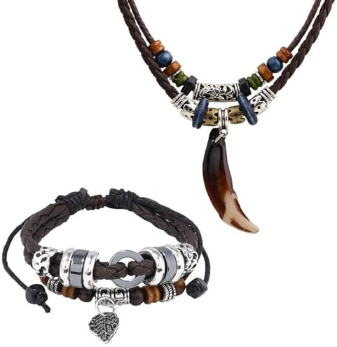 Collier Vintage Et Bracelet 1 Pièce, Pendentif avec Cordon en Cuir Pour Hommes, Bracelet Tressé, Accessoires de Mode