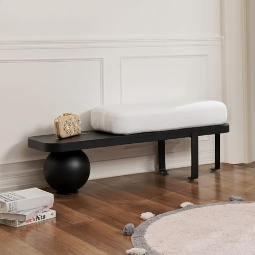Homary Moderne Eingangsbank, Holzaufbewahrungssitzbank Bouclé bezogen mit abstraktem Metallbeinen für Flur Schlafzimmer Wohnzimmer