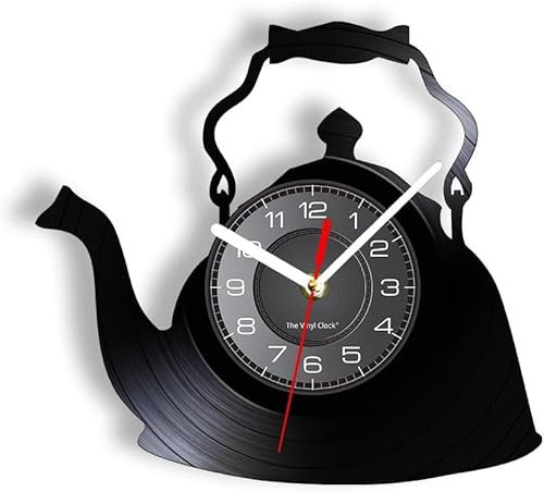 Hamender Vinyl wall clock, teapot pattern-shaped analog clock, is a wall clock gift for tea lovers