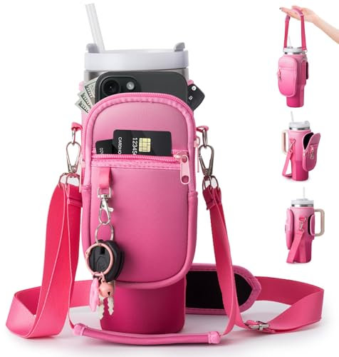 linmaya Tragetasche für Wasserflaschen mit Handyfach für Stanley Cup 102 ml / 850 ml, isolierter Neopren-Wasserflaschenhalter, Cross-Boday-Tasche mit verstellbarem Schulter- und Handgurt,