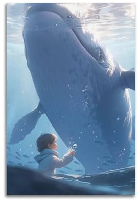 Tierposter Kleiner Junge und Buckelwal, dekoratives Gemälde, Leinwand, Wandposter und Kunstdruck, moderne Familienschlafzimmer-Dekoration, Poster, 40 x 60 cm
