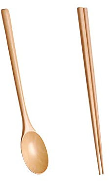 CHFYIJYHM Palillos Reutilizables 1 par Juego de Palillos de Cuchara creativos, Palillos de Cuchara de Troncos for cocinar Respetuoso con el Medio Ambiente, Mango Largo, Vajilla