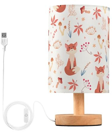 Mnsruu Lampe de chevet animal de la forêt orange renard lampes de chevet lumière LED lampe de bureau abat-jour en tissu petite lampe pour chambre à coucher salon (ampoule incluse)