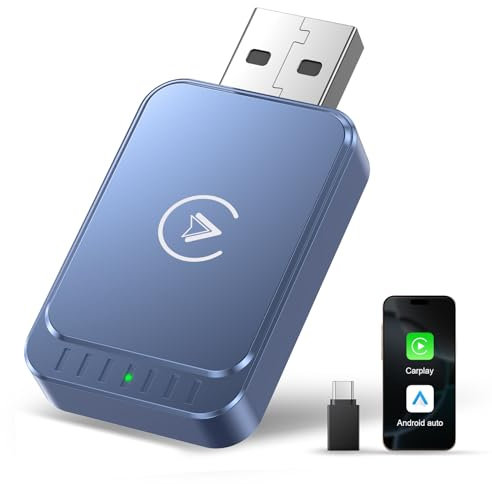 Carplay Wireless Adapter Android-Auto Wireless Adapter: 2 in 1 Wireless Konvertieren Wired Android Auto/Carplay in Kabellos Plug & Play Carplay Android Auto für iPhone iOS 10+/Android 11+, Blau