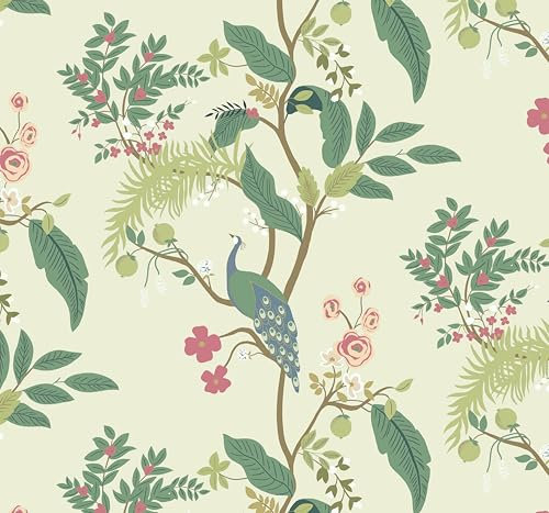 Fiula Self Adhesive Wallpaper Peel and Stick Wallpaper Vinyl Wrap Khaki Contact Paper 44CMx3M Bird Floral Decorative Furniture Sticker Waterproof for Bedroom Living Room Renter Friendly Yellow