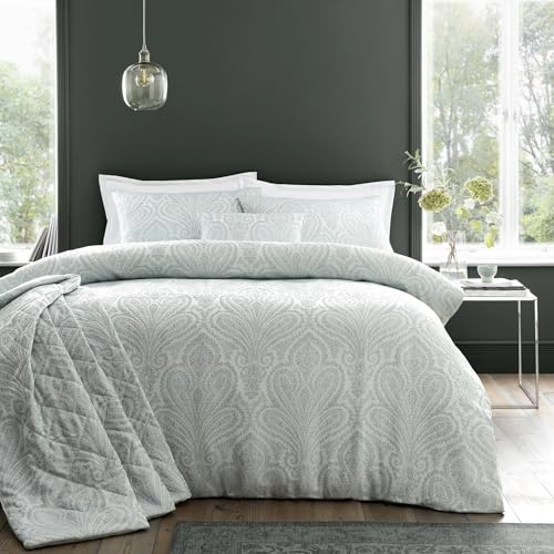 Portfolio Home Montpellier Paisley Jacquard Green Double Soft Easy Care Bed Linen Bedding Duvet Cover Quilt Set With Pillow Cases