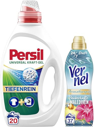 PERSIL Universal Kraft-Gel (20 WL) - Flüssigwaschmittel mit Tiefenrein-Frische - reine Wäsche und hygienische Frische - wirksam ab 20°C & VERNEL Aromatherapie Zauberhafte Malediven Weichspüler (37 WL)