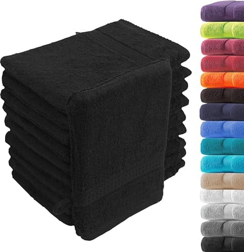 Generisch Loomiva Premium Waschhandschuhe Waschlappen Set 10 Stück, 16x21 cm, 100% Baumwolle Frottier, 500 g/m² | (Schwarz)