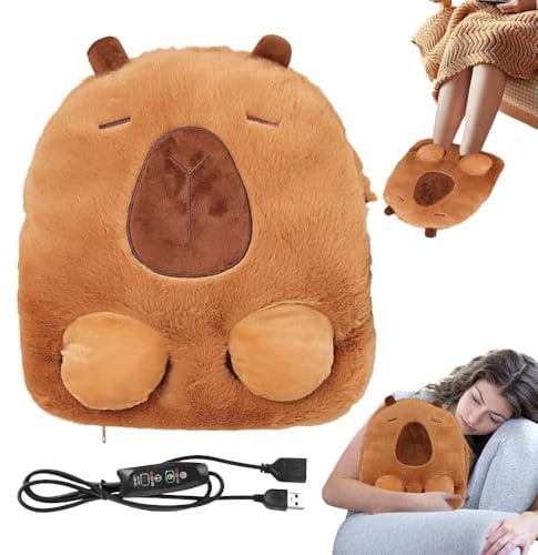 SKIKHN Fußwärmer Elektrisch,2 in 1 Capybara Handwärmer Elektrisch Fusswärmer,Plüsch Tierform Wärmekissen für Füße,Elektrischer Fußsack mit 3 Temperaturstufen für Winter Büro und Zuhause Damen Herren