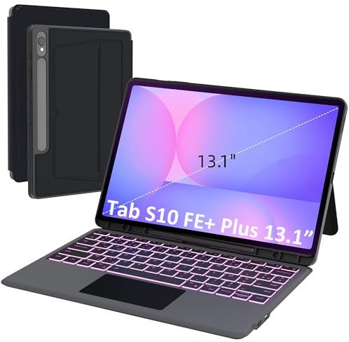 Carcasa de teclado para Samsung Galaxy Tab S10 FE+ Plus de 13,1 pulgadas: 7 colores retroiluminados magnéticos con teclado extraíble con Trackpad | Teclados Azerty francés inalámbricos para Galaxy