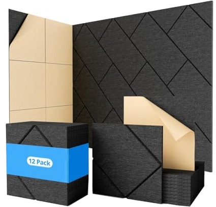 Bosiyrggrl 12 Pack Soundproof Wall Panels Self-Adhesive, 12x12x0.4 Inches Sound Proof Panels for Walls, Acoustic Panels