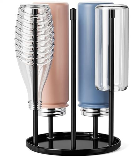 Flaschenhalter für SodaStream Crystal – Keramik Abtropfständer mit Abtropfgestell und Abtropfwanne für 5 Flaschen | Flaschentrockner für die Küche Schwarz