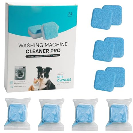 Waschmaschinenreiniger Tabs, 24 Stück waschmaschinenreiniger Extra Stark für Haustierbesitzer, Gegen Geruch & Kalk, Tiefenreinigung & Entkalkung, Express Waschmaschinen Reiniger