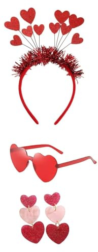 Romantisches Valentinstags-Set mit Herz-Sonnenbrille, Stirnband, Ohrringen und Halskette – Perfekte Accessoires für Paare, Universalgröße für Valentinstagsfeiern