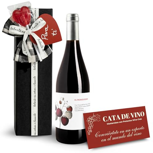 Caja Regalo Botella Vino Tinto Ribera Del Duero San Valentin. Regalos Originales Para Hombre | Regalo Pareja | Regalo Aniversario | Regalo San Valentin | Cata De Vino | Vino Ribera El Primer Beso