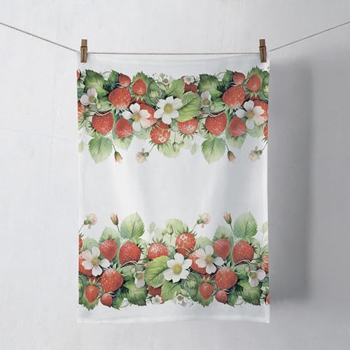 Ambiente Küchentuch Baumwolle 50x70cm mit Erdbeerblüten Motiv - strapazierfähig & pflegeleicht - Küchenwäsche Sommer Frühling - Geschirrtuch Wischtuch Trockentuch - Küchenhandtuch Weiß Rot
