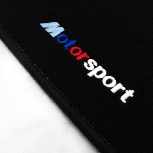 Auto Fußmatten Schwarz mit Stick Motorsport M-Farben Rand schwarz passend für BMW X6 F16 2014-2019 mit Klett – 4 teiliges Set | rutschfest | Made in Germany