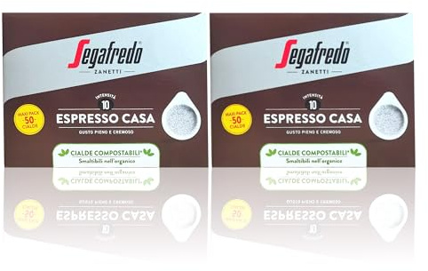 Segafredo Zanetti Cialde Compostabili Caffè Espresso Casa (2 Scatole da 50 pezzi ciascuna) – Per Macchine Espresso – Tostatura Media, Gusto Pieno e Cremoso (100 Cialde 44mm)
