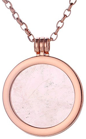Morella Collana Donna 70 cm Acciaio Inossidabile Oro Rosa con Coins Moneta amuleto Ciondolo Chakra Rotondo 33 mm Gemma Pietra preziosa Quarzo Rosa in Sacchetto di Velluto
