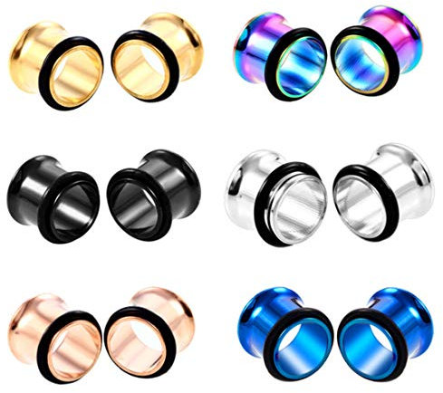 HuaCan 12 Stück Flesh Tunnel Plug Schmale Ränder Edelstahl 316L Klassisch Single Flared Plugs Tunnel set Expander 6-20mm