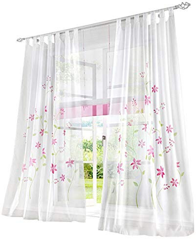 BAILEY JO 1er-Pack Gardine Schlaufen Gardinen Mit Blumen Voile Lichtdurchlässig Vorhang (BxH 150x225cm, pink)