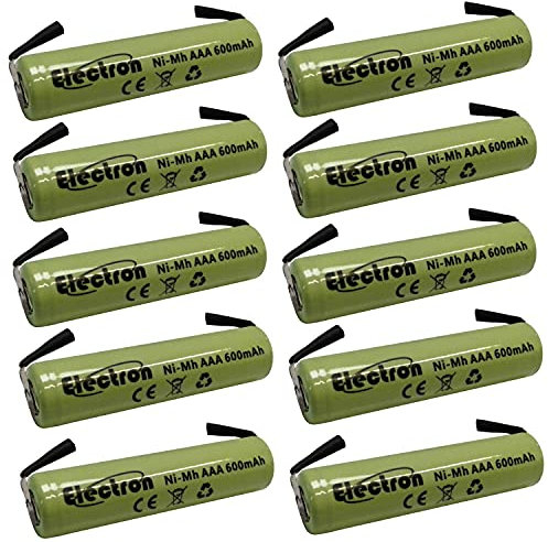 Lot de 10 batteries rechargeables Ni-Mh mini stylo AAA de 1,2 V, 600 mAh, avec languettes terminales à souder pour pack de batteries