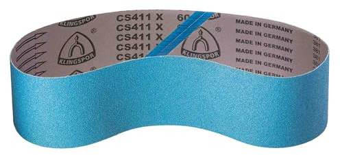 Klingspor Schleifband CS411X Zirkonkorund – 150 x 1220 mm – Körnung P60 – 5 Stück – für Metall Edelstahl INOX, Hartholz – hochreißfeste Gewebeunterlage – Profi-Schleifbänder für Bandschleifer