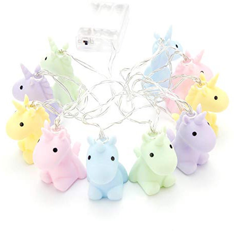 Unicorn Einhorn Lichterkette Pastell Pastellfarben, aus Kunststoff, batteriebetrieben, in Geschenkverpackung.