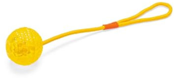 Karlie Ball mit Seil - Hundespielzeug - TPR/Baumwolle - Gelb - 16x7x7