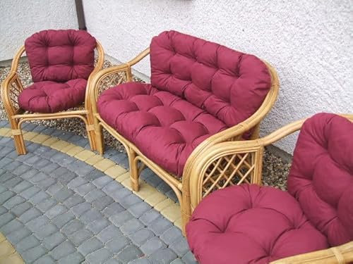 EIN Set Kissen für Ratan und passend für die meisten Dieser Art von Rattanmöbeln. 2 Sessel + Sofa. Hergestellt aus Baumwolle und POLYURETHAN-Schaum-GRANULAT (Rot)