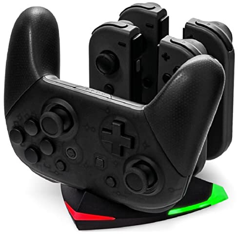 snakebyte Arrow Charge S - Nintendo Switch Ladestation für 4 Joy-Cons und 1 Switch Pro Controller, 5-in-1 Siwtch Ladegerät, LED-Ladestatusanzeige, inkl Type-C Kabel und Adapter für Pro Controller