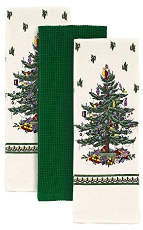 Spode Christmas Tree Weihnachtsbaum-Kollektion, Baumwolle, Mehrfarbig, 3pc Kitchen Towels