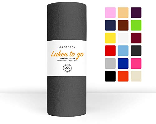Jacobson Laken to GO Spannbettlaken Jersey Spannbetttücher Bettlaken 50% Baumwolle 50% Polyester (90x200-100x200cm 1er Set, Anthrazit)