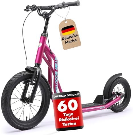 STAR SCOOTER Kinder Tret Roller ab 7-8 Jahre | 16/12 Zoll Mixed City Kick Scooter Luftreifen | Berry