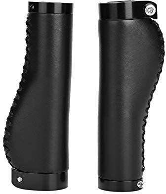 Bnineteenteam Mountainbike Lenkergriff, 1 Paar Fahrrad PU Leder Lenkergriffe 22,2mm Lenker Retro Lenkergriffe mit Verriegelungsring für Mountainbike Klapprad (schwarz)