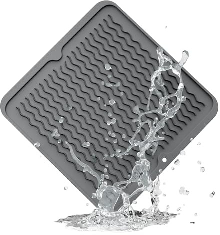 ZLR 4-in-1 Silicone Mat 12 x 12 / 305 x 306mm Square - Dish Drying Mat, Air Fryer Mat, Coffee Maker Pad & Heat Resistant Trivet (up to 450°F) - Non-Slip Food-Grade BPA-Free (Dark Gray)