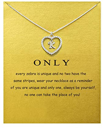 ZYAWP Heart Initial Necklace for Women Personalised Silver Necklace Letter K Name Pendant a Necklaces CZ Jewelry Message Card Gifts for Girls