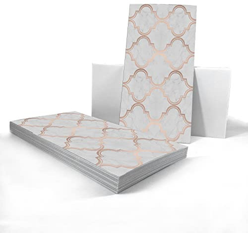 Alwayspon Adesivo da parete in vinile per pavimenti in vinile, adesivo antiscivolo per piastrelle posteriori adesive per cucina, lanterna in marmo grigio con linea oro, set da 30 cmx15 cmx24 pezzi