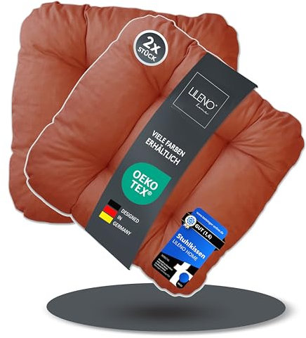LILENO HOME 2er Set Stuhlkissen Terracotta (38x38x8 cm) - Sitzkissen für Gartenstuhl, Küche oder Esszimmerstuhl - Bequeme UV-beständige Indoor u. Outdoor Stuhlauflage als Stuhl Kissen