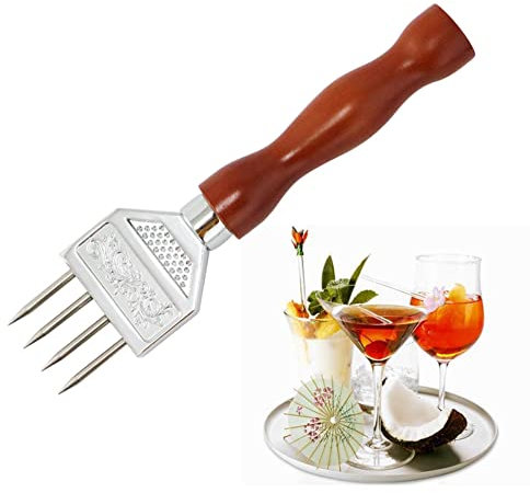 Cocktail Ice Pick, 304 Stainless Steel All Steel 4 Claw Ice Chisel, Kitchen Crushing Ice Fork for Home, Kitchen, Bartender, Restaurant, Bar, Ice Breaker (Solid Wood Handle)