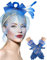 Boao Fascinator mit Schleife, Teeparty-Hut, Federn, Schleier, Netz-Stirnband und kurze Spitzenhandschuhe, florale Spitzenhandschuhe, Königsblau, Medium