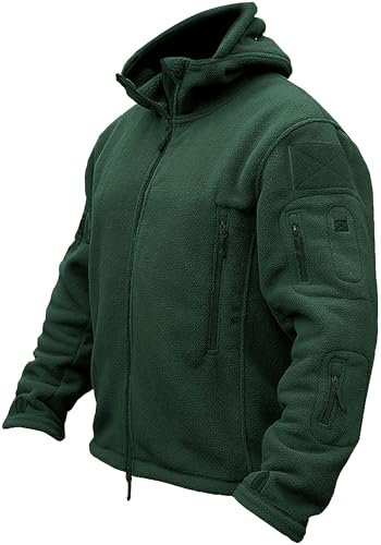 TACVASEN Herren Fleecejacke Military Outdoor Winddichte Jacke mit Kapuze, Gr. M, Waldgrün