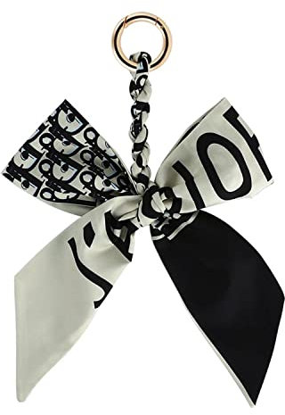 Bunter Seidenband-Schleifenanhänger, Schlüsselanhänger, für Damen, Geldbörse, Handtaschen-Dekoration, Schwarz , One size