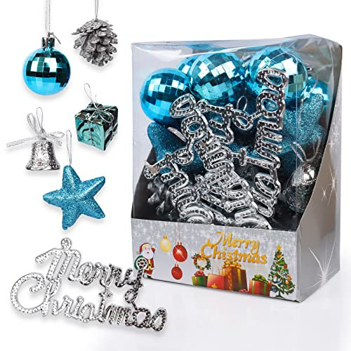 Gxhong Christbaumschmuck, Glänzend Weihnachts Baumkugeln Ornamente mit Schlüsselband, Bruchsicher Weihnachtskugeln Ornamente, Weihnachtsdeko Set, Weihnachtsbaum Deko, Blue