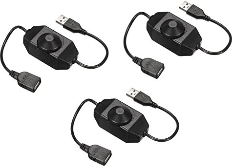 sourcing map Striscia LED Dimmer Switch 5V DC USB Femmina a Maschio Cavo di Prolunga con Interruttore Rotativo Controller per Strisce LED Luci Nero Confezione da 3