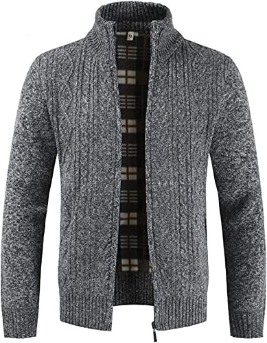 westAce Mens Zip Up Thick Fleece Lined Winter Knitted Cardigan Classic Jumper Cardigan