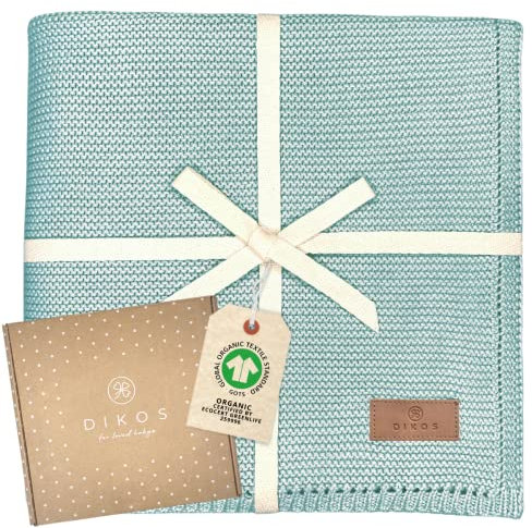 DIKOS® Babydecke Mint *100%* GOTS Bio Baumwolle | Neugeborenen Decke Kinderwagen mintgrün ganzjährig | Kuscheldecke Mädchen Junge Strickdecke | Baby Erstausstattung Babygeschenke Geschenk zur Geburt