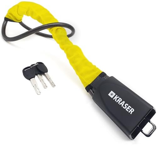 KRASER KR882Y Antirrobo Coche, Robusto Bloqueo Volante Cinturon, Cable Acero Flexible, +Visible y Disuasorio, Cerradura Alta Seguridad con Disco Antitaladro, Cepo Universal para Auto SUV Autocaravana